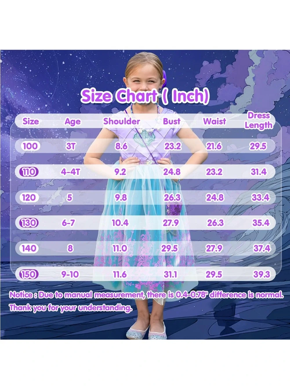 Lavender & Teal Mermaid Shell Costume Dress for Kids 3T